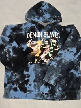 Demon Slayer: Kimetsu No Yaiba Group Tie-Dye Hoodie - Blue and Black- Size M